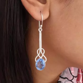 Танзанит Драгоценный камень 925 Стерлинговое серебро Ювелирные изделия Ручной работы Дизайнерские Серьги 1.76 EE-171-12