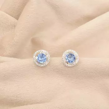 Танзанит Драгоценный камень 925 Стерлинговое серебро Ювелирные изделия Циркониевые Серьги Женские Пусеты 0,41 CZE-8-9