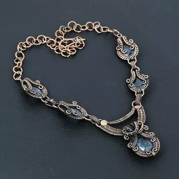 Танзанит драгоценный камень ручной работы из чистой медной проволоки ювелирное ожерелье для свадебного подарка 18 Inches синий