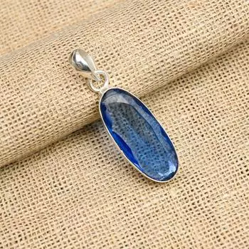 Танзанит Драгоценный камень ручной работы из стерлингового серебра 925 пробы Прекрасный кулон для женщин 1.75 Inches синий