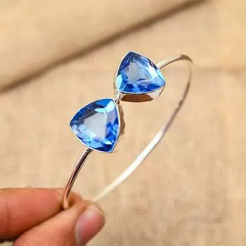 Танзанит драгоценный камень ручной работы из стерлингового серебра 925 пробы ювелирные изделия манжеты/браслет для женщин Adjustable синий