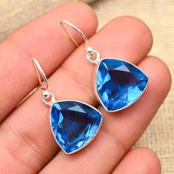 Танзанит драгоценный камень стерлингового серебра 925 пробы ювелирные изделия ручной работы серьги для свадебного подарка 1.4 Inches синий