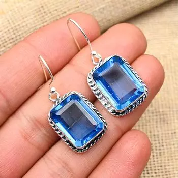 Танзанит драгоценный камень стерлингового серебра 925 пробы ювелирные изделия ручной работы серьги для свадебного подарка 1.6 Inches синий