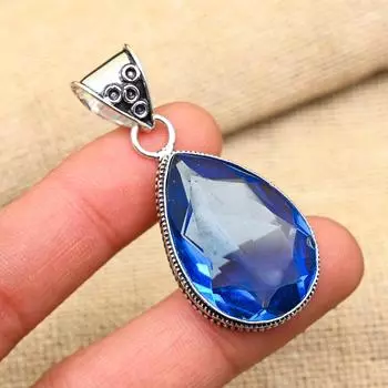 Танзанит драгоценный камень стерлингового серебра 925 пробы ювелирные изделия ручной работы кулон для свадебного подарка 2 Inches синий