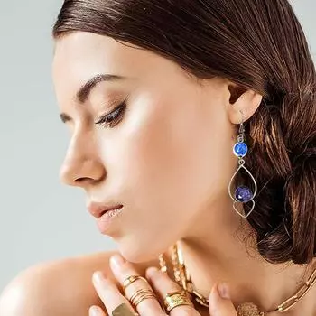 Танзанит драгоценный камень унисекс женский подарок для нее серебряные ювелирные серьги 1,5