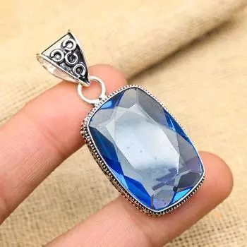 Танзанит, драгоценный камень, ювелирные изделия из стерлингового серебра 925 пробы, изысканный кулон ручной работы для нее 2 Inches синий