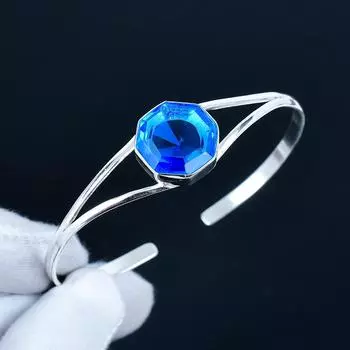 Танзанит Шестиугольный Драгоценный Камень Браслет-Манжета Ручной Работы из Серебра 925 пробы, Браслет с Танзанитом для Жены, Унисекс Браслет Женский Подарок 7 синий