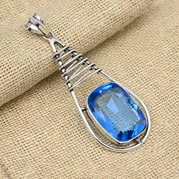 Танзанит Синий драгоценный камень Ювелирные изделия из стерлингового серебра 925 пробы Очаровательный кулон для женщин 2.75 Inches синий