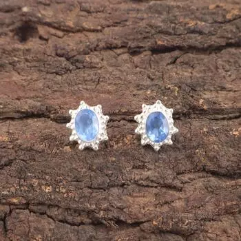 Tanzanite Gemstone 925 Sterling Silver Boho Jewelry Handmade Stud Earrings0.54 EE-151-4