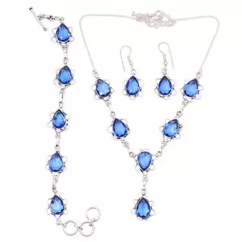 Tanzanite Quartz Gemstone Ethnic Jewelry Necklace Set 18-20