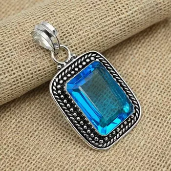 Танзанитовый драгоценный камень стерлингового серебра 925 пробы Великолепный кулон ручной работы для нее 1.77 Inches синий
