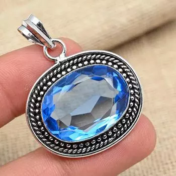 Танзанитовый драгоценный камень стерлингового серебра 925 пробы ручной работы красивые подвесные украшения для нее 1.77 Inches синий