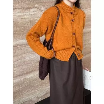 Taochuan Hollow Crochet Hem Sweater: Soft, Loose Half-Turtleneck Knitted Jacket A311. One Size