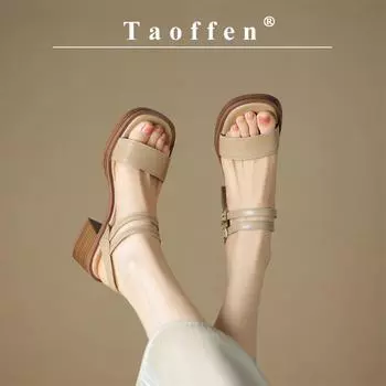 Taoffen/брендовые повседневные сандалии из натуральной коровьей кожи, женские сандалии на квадратном каблуке с открытым носком в стиле ретро, женская обувь с пряжкой и ремешком