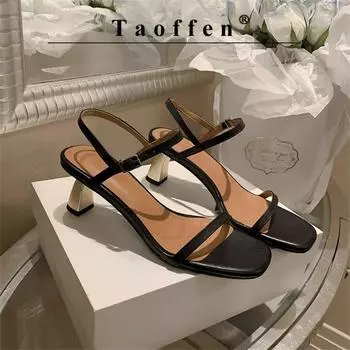 Taoffen, модные современные сандалии, модельные сандалии на тонком каблуке с пряжкой и ремешком, винтажная женская обувь с узким ремешком и открытым носком, тренд 2024 года 33 чёрный