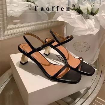 Taoffen, модные современные сандалии, модельные сандалии на тонком каблуке с пряжкой и ремешком, винтажная женская обувь с узким ремешком и открытым носком, тренд 2024 года 33 чёрный
