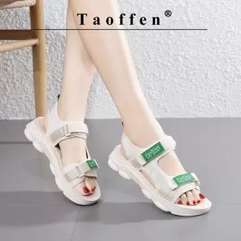 Taoffen повседневные сандалии для женщин, дышащие парусиновые сандалии на липучке с открытым носком, легкая мягкая повседневная летняя женская обувь на толстой подошве 35 зелёный