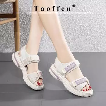 Taoffen повседневные женские сандалии из дышащей парусины на липучке, женские сандалии с открытым носком, легкая мягкая повседневная летняя обувь на толстой подошве 35 бежевый