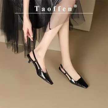 Taoffen повседневные женские сандалии на каблуке «котенок», женские современные сандалии, сандалии с открытой пяткой, новые однотонные туфли на каблуке с закрытым носком и ремешком с пряжкой 34 чёрный