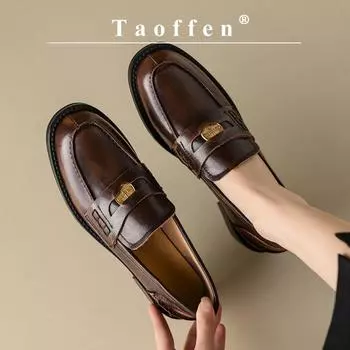 Taoffen/женские лоферы из натуральной кожи на мягкой подошве с круглым носком и металлическими украшениями, офисные женские туфли на плоской подошве, модная обувь в британском стиле 36 чёрный