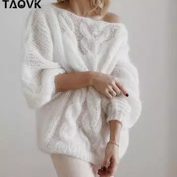 TAOVK полый пуловер с длинными рукавами, свитер, женский весенне-осенний трикотаж, свободный тонкий удобный вязаный джемпер