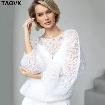 TAOVK женские вязаные свитера, женский тонкий пуловер с вырезами, модный свободный топ с рукавами-фонариками, защита от солнца, женский халат XL