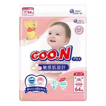 [Tape M size] Goon Plus Sensitive skin design (6~11kg) 64 pieces Disney Design