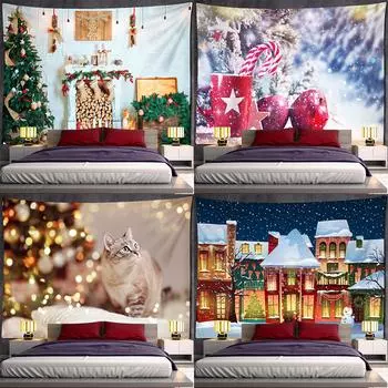 Tapiz navideo украшение дома мультфильм Рождественская серия гобелен с принтом настенный милый печатный фон тканевый гобелен 100x75cm