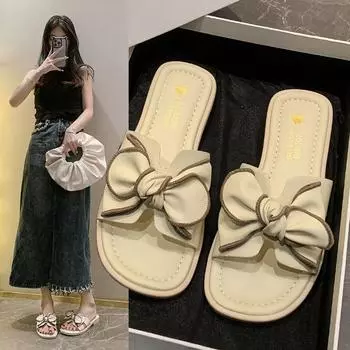 Тапочки-бантики, женская летняя одежда, на плоской подошве, новинка 2025 года, классные тапочки, пляжная обувь с юбками, сандалии на мягкой подошве 35