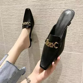 Тапочки Baotou Half для женщин, которые можно носить снаружи, модные женские кожаные тапочки 35