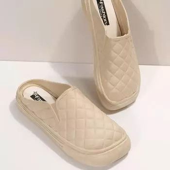 Тапочки Baotou Half для женщин, повседневная обувь на весну и лето, квадратный носок, плоская подошва, тапочки, однотонные, для офиса, для дома 36 чёрный