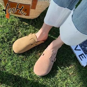 Тапочки Baotou Half Slippers женские 2024 года, новые модные простые повседневные сандалии на плоской подошве, роскошные дизайнерские летние женские туфли 35 темно-коричневого