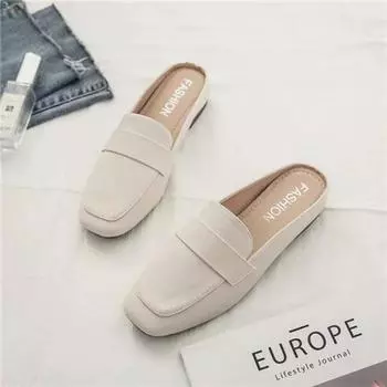 Тапочки Baotou Half Slippers женские 2024 новые модные плоские туфли из мягкой кожи без застежек на мягкой подошве женские туфли Zapatos Mujer 35 чёрный