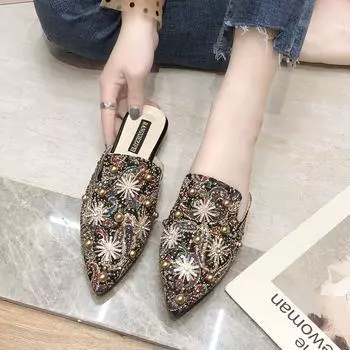 Тапочки Baotou Half Slippers женские Flat Point 2024 весна осень новая мода уличная одежда ленивые сексуальные тапочки женские летние туфли Muller 35