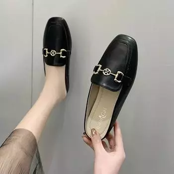 Тапочки Baotou Half Slippers женские летние уличные туфли новые ленивые квадратные плоские полуподдерживающие женские туфли Zapatos De Mujer 35