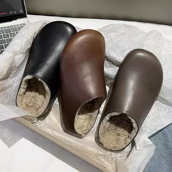 Тапочки Baotou Half Slippers женские осень/зима 2024 новые одношаговые французские ретро-тапочки с мягкой подошвой и бархатным хлопком 35 серый