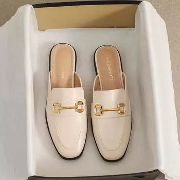 Тапочки Baotou Half, женская верхняя одежда, сто французских ретро-тапочек на плоской подошве, большой размер, обувь Mueller 35 чёрный