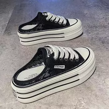 Тапочки Baotou Half, женские, носят классные тапочки на открытом воздухе, летние, новые, на толстой подошве, без каблука, кружевные, сетчатые, дышащие, маленькие белые туфли 35