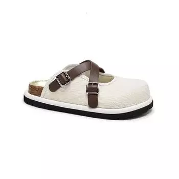 Тапочки Baotou из пробки Туфли Мэри Джейн с круглым носком весенне-летние женские получешки удобные сандалии для девочек в японском стиле 40 белый