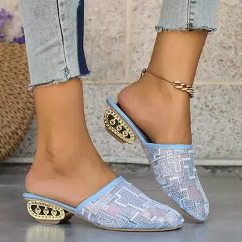 Тапочки Baotou Mesh в римском стиле, дышащие, повседневные, на толстом каблуке, летние женские туфли, полутапочки, большие размеры 35-43, шлепанцы 35