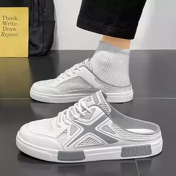 Тапочки Baotou, мужская летняя одежда, нескользящие сетчатые пляжные сандалии, мужская уличная обувь без каблука большого размера 39