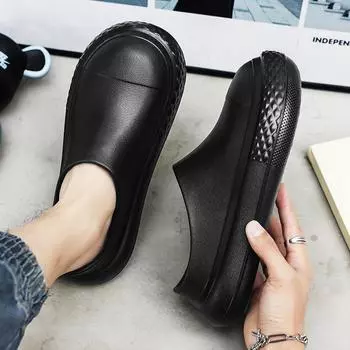 Тапочки Baotou мужские 2025 года, новая весенняя повседневная верхняя одежда, водонепроницаемые, с толстой подошвой, износостойкие, для пары, для прогулок по морю, полутапочки 36 чёрный