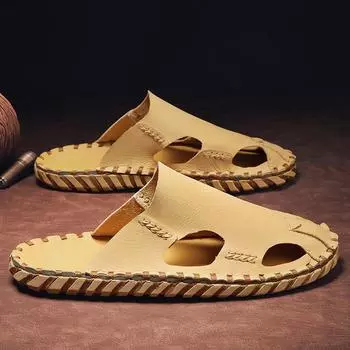 Тапочки Baotou, мужские летние пляжные сандалии, кожаные нескользящие ленивые тапочки без каблука 39