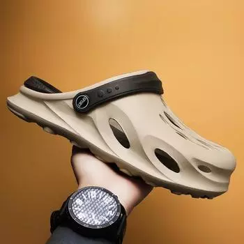 Тапочки Baotou, мужские летние уличные туфли, нескользящая легкая обувь с дырочками, мужские повседневные пляжные сандалии с полудрагом 39 хаки