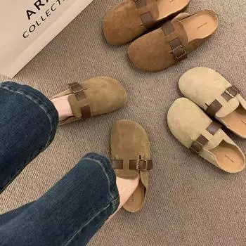 Тапочки Baotou на низком каблуке с пряжкой и плоской подошвой, женские, 2024, новые, ретро, модные, темпераментные, повседневные, одинарные туфли, удобные и полумодные 35 коричневый