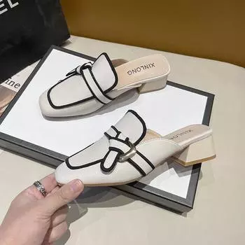 Тапочки Baotou полутапочки женские 2025 новые летние туфли на каблуке женские модные толстые каблуки знаменитости Интернета Muller классные тапочки 35 чёрный