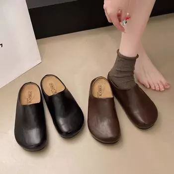 Тапочки Baotou полутапочки женские на платформе высокого класса Muller обувь весна 2025 новые однопедальные ленивые туфли Boken 35 темно-коричневого
