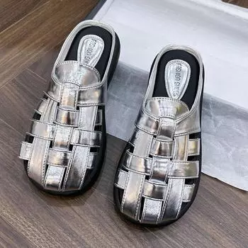 Тапочки Baotou с мягкой подошвой, женские, весна 2025, новые ретро-тапочки с полой подошвой и толстой подошвой, ленивые, крутые, с одной педалью 35 бежевый