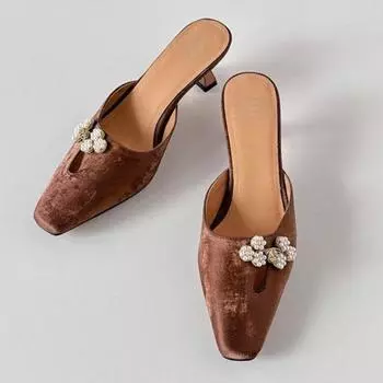 Тапочки Баотоу в национальном стиле, женские, модные, с квадратной головкой, с неглубоким горлом, с тканевым покрытием, противоскользящие, износостойкие, на каблуке 35