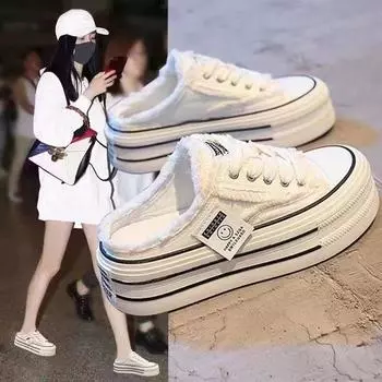 Тапочки Baotou, женская летняя одежда 2024 года, новые парусиновые туфли без каблука, универсальные, ленивые, полутяжелые, толстые подошвы, ins tide 35 чёрный